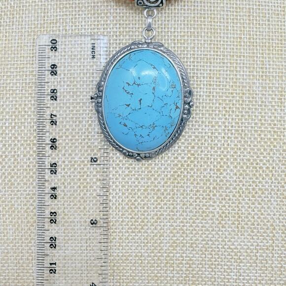 Multi Strand Red Coral and Turquoise Sterling Silver Pendant Statement Necklace - Picture 11 of 11